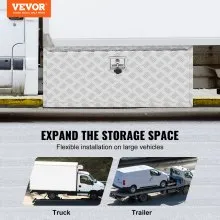 VEVOR Underbody Truck Box, 36"×14"×16" Pickup Storage Box, Heavy Duty Aluminum Diamond Plate Tool Box with Lock and Keys, Waterproof Trailer Storage Box with T-Handle Latch for Truck, Van, Trailer