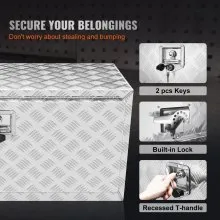 VEVOR Underbody Truck Box, 36"×14"×16" Pickup Storage Box, Heavy Duty Aluminum Diamond Plate Tool Box with Lock and Keys, Waterproof Trailer Storage Box with T-Handle Latch for Truck, Van, Trailer