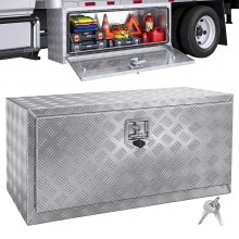 VEVOR Underbody Truck Box, 36"×14"×16" Pickup Storage Box, Heavy Duty Aluminum Diamond Plate Tool Box with Lock and Keys, Waterproof Trailer Storage Box with T-Handle Latch for Truck, Van, Trailer