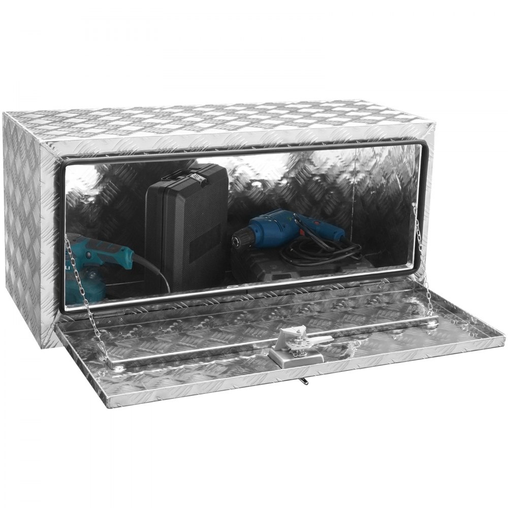 VEVOR Underbody Truck Box, 36"×17"×18" Pickup Storage Box, Heavy Duty Aluminum Diamond Plate Tool Box with Lock and Keys, Waterproof Trailer Storage Box with T-Handle Latch for Truck, Van, Trailer