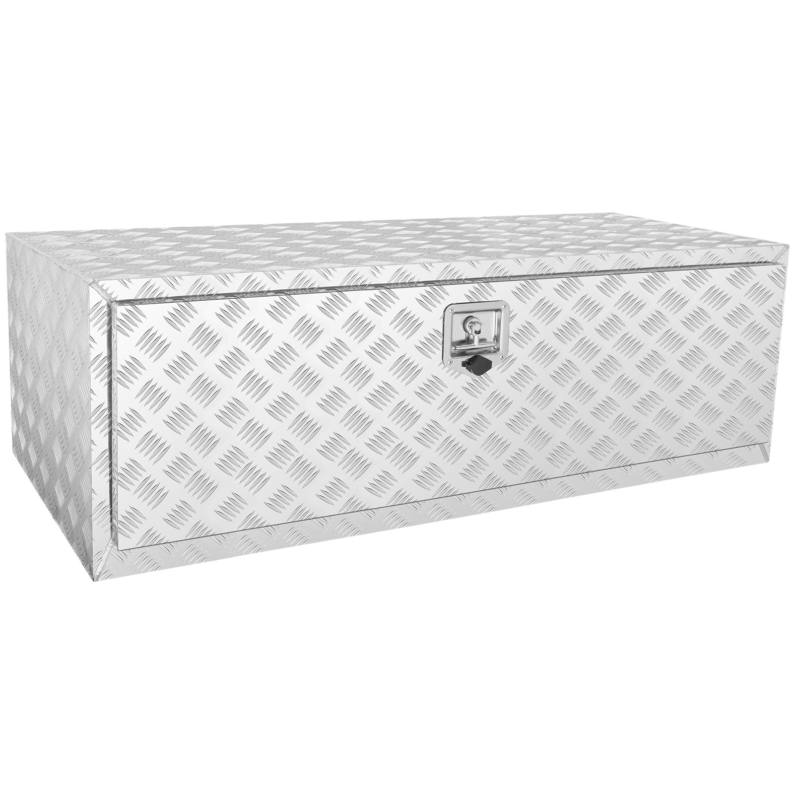 VEVOR underbody truck box with diamond plate design and secure lockable latch for truck storage.