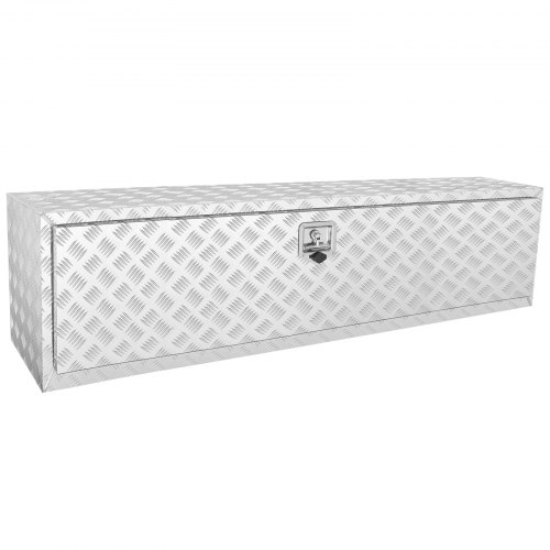 VEVOR Underbody Truck Box, 60"×17"×18" Pickup Storage Box, Heavy Duty Aluminum Diamond Plate Tool Box with Lock and Keys, Waterproof Trailer Storage Box with T-Handle Latch for Truck, Van, Trailer