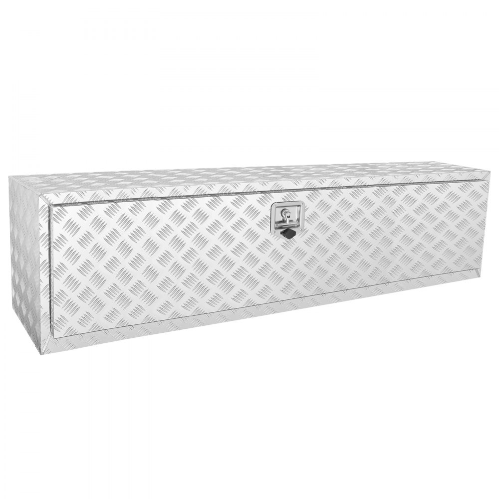 VEVOR Underbody Truck Box, 152.4 x 43.2 x 45.7 cm Pickup Storage Box, Heavy Duty Aluminum Diamond Plate Tool Box with Lock and Keys, Waterproof Trailer Storage Box with T-Handle Latch for Truck, Van, Trailer