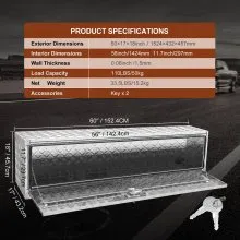 VEVOR Underbody Truck Box, 60"×17"×18" Pickup Storage Box, Heavy Duty Aluminum Diamond Plate Tool Box with Lock and Keys, Waterproof Trailer Storage Box with T-Handle Latch for Truck, Van, Trailer