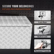 VEVOR Underbody Truck Box, 60"×24"×24" Pickup Storage Box, Heavy Duty Aluminum Diamond Plate Tool Box with Lock and Keys, Waterproof Trailer Storage Box with T-Handle Latch for Truck, Van, Trailer