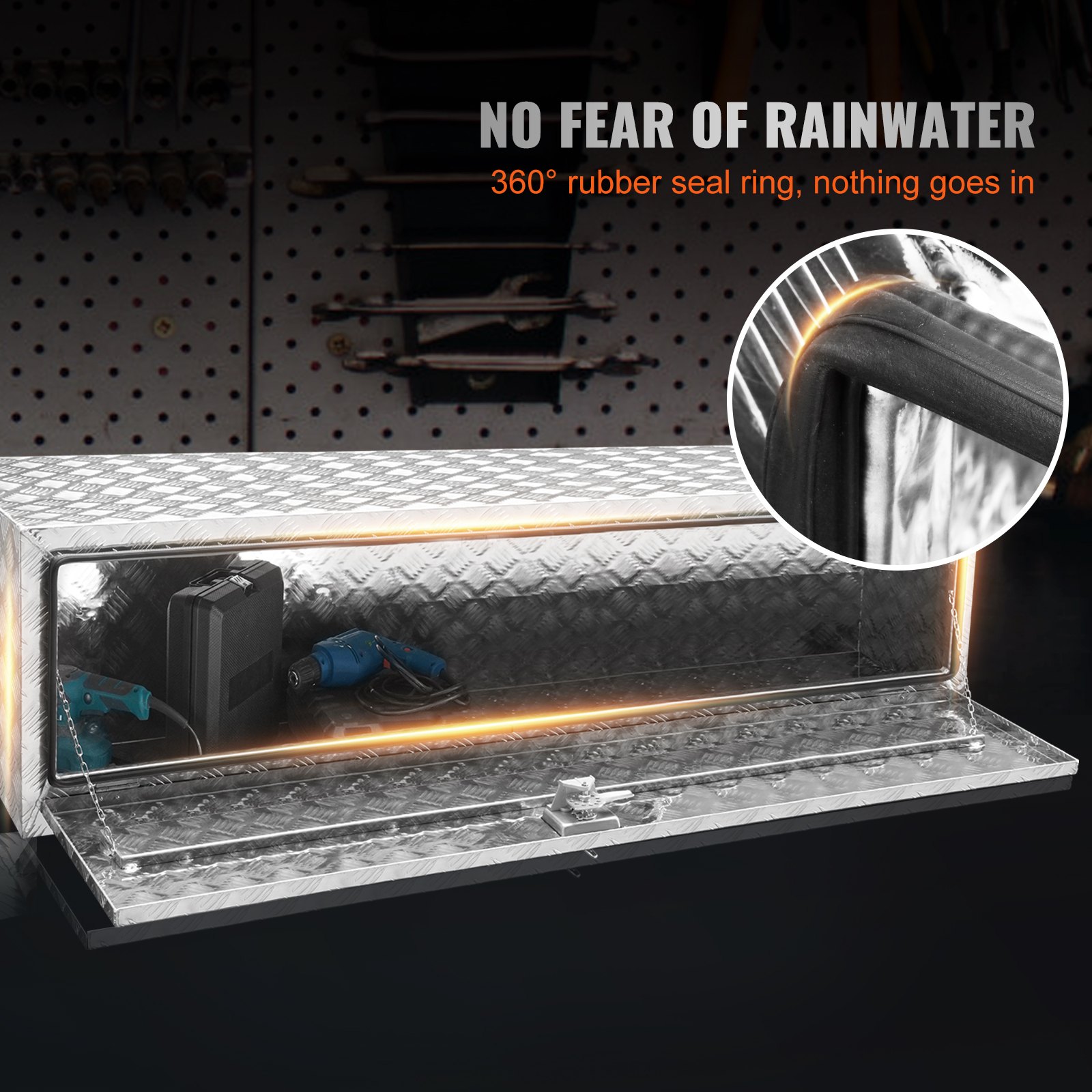 VEVOR Underbody Truck Box, 1524 x 610 x 610 mm Pickup Storage Box, Heavy Duty Aluminum Diamond Plate Tool Box with Lock and Keys, Waterproof Trailer Storage Box with T-Handle Latch for Truck, Van, Trailer
