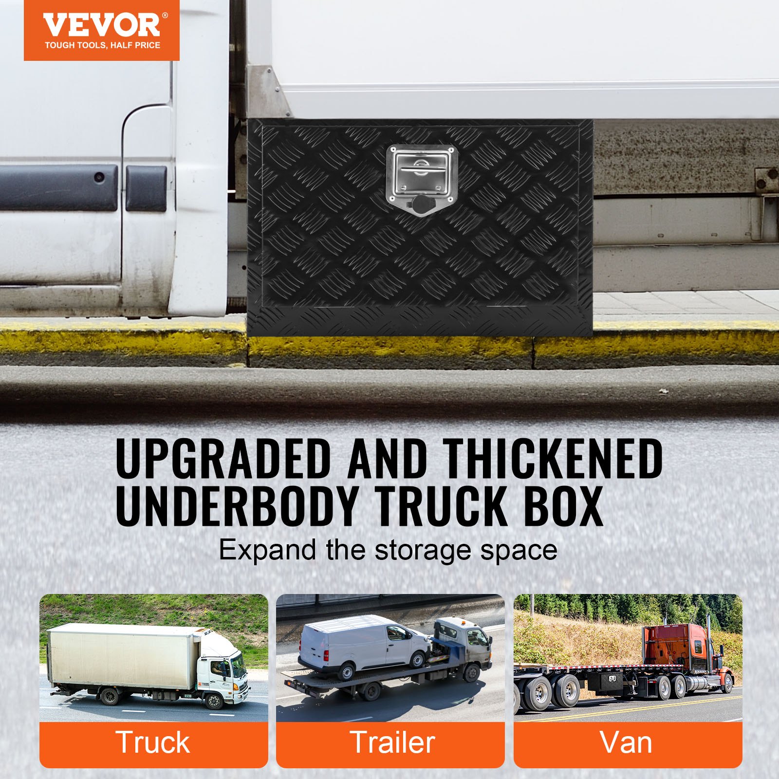 VEVOR Underbody Truck Box, 24" x 17" x 18" Pickup Storage Box, Heavy Duty Aluminum Diamond Plate Tool Box with Lock and Keys, Waterproof Trailer Storage Box with T-Handle Latch for Truck, Van, Trailer