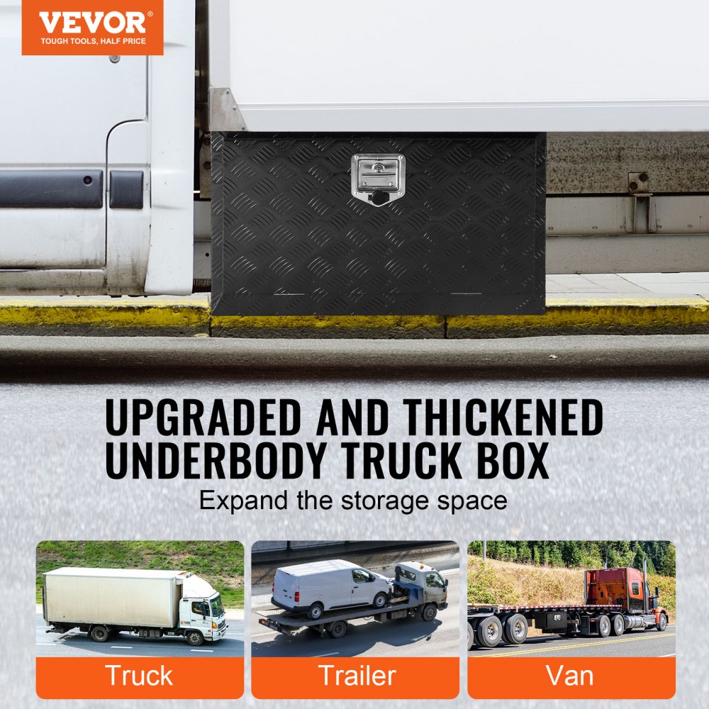 VEVOR Underbody Truck Box, 36" x 17" x 18" Pickup Storage Box, Heavy Duty Aluminum Diamond Plate Tool Box with Lock and Keys, Waterproof Trailer Storage Box with T-Handle Latch for Truck, Van, Trailer