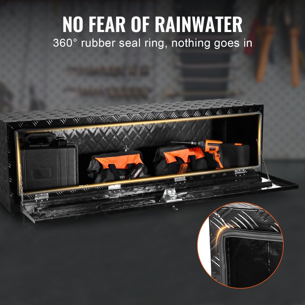 VEVOR Underbody Truck Box, 60" x 17" x 18" Pickup Storage Box, Heavy Duty Aluminum Diamond Plate Tool Box with Lock and Keys, Waterproof Trailer Storage Box with T-Handle Latch for Truck, Van, Trailer