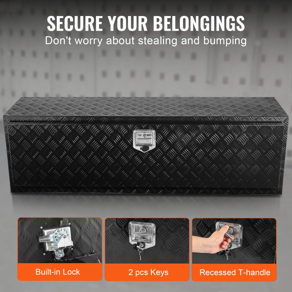 VEVOR Underbody Truck Box, 60" x 17" x 18" Pickup Storage Box, Heavy Duty Aluminum Diamond Plate Tool Box with Lock and Keys, Waterproof Trailer Storage Box with T-Handle Latch for Truck, Van, Trailer
