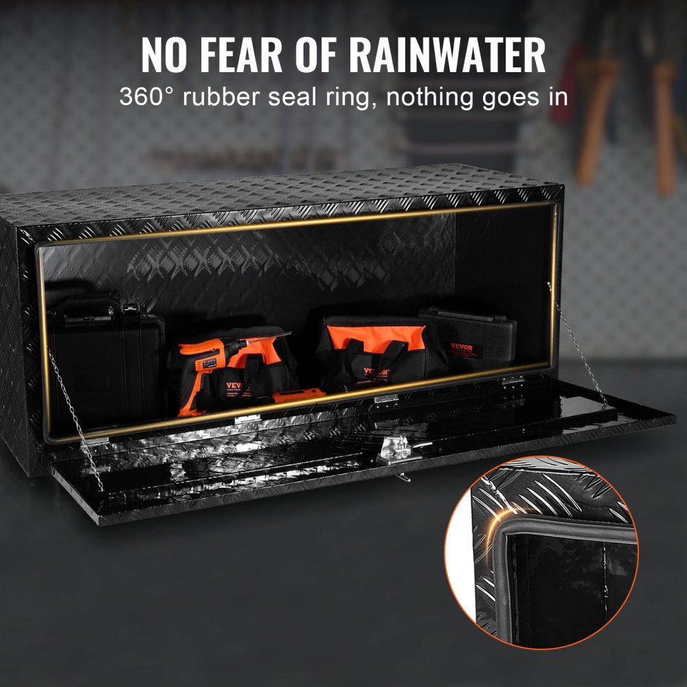 VEVOR Underbody Truck Box, 60" x 24" x 24" Pickup Storage Box, Heavy Duty Aluminum Diamond Plate Tool Box with Lock and Keys, Waterproof Trailer Storage Box with T-Handle Latch for Truck, Van, Trailer