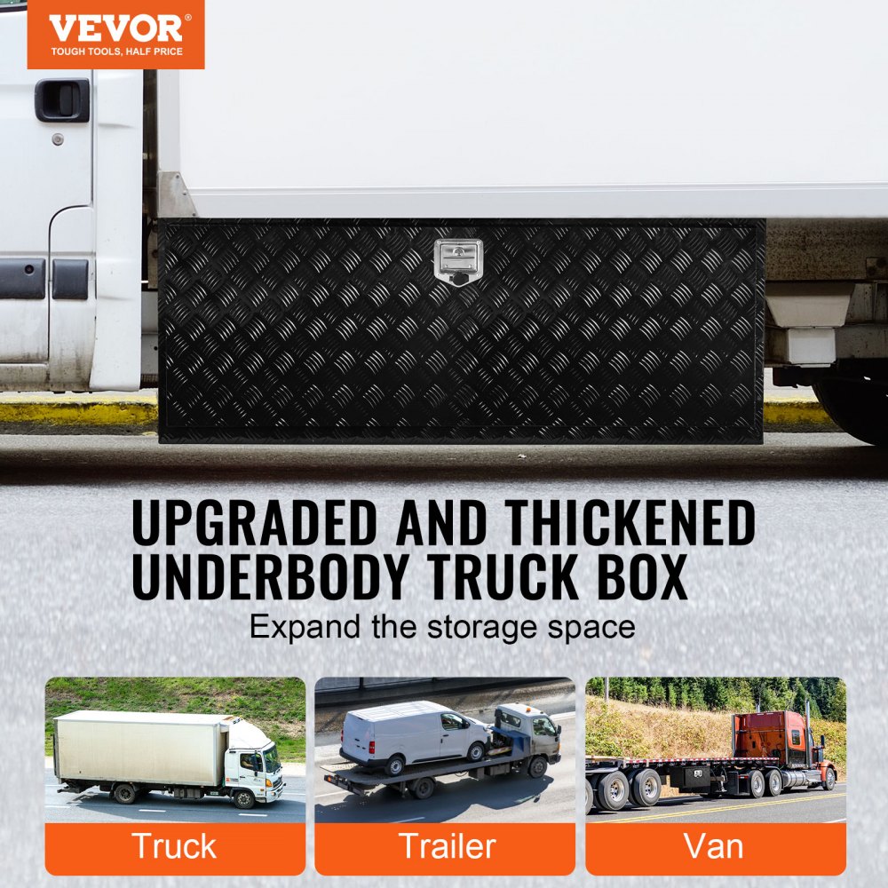 VEVOR Underbody Truck Box, 60" x 24" x 24" Pickup Storage Box, Heavy Duty Aluminum Diamond Plate Tool Box with Lock and Keys, Waterproof Trailer Storage Box with T-Handle Latch for Truck, Van, Trailer