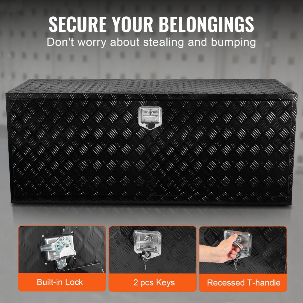 VEVOR Underbody Truck Box, 60" x 24" x 24" Pickup Storage Box, Heavy Duty Aluminum Diamond Plate Tool Box with Lock and Keys, Waterproof Trailer Storage Box with T-Handle Latch for Truck, Van, Trailer