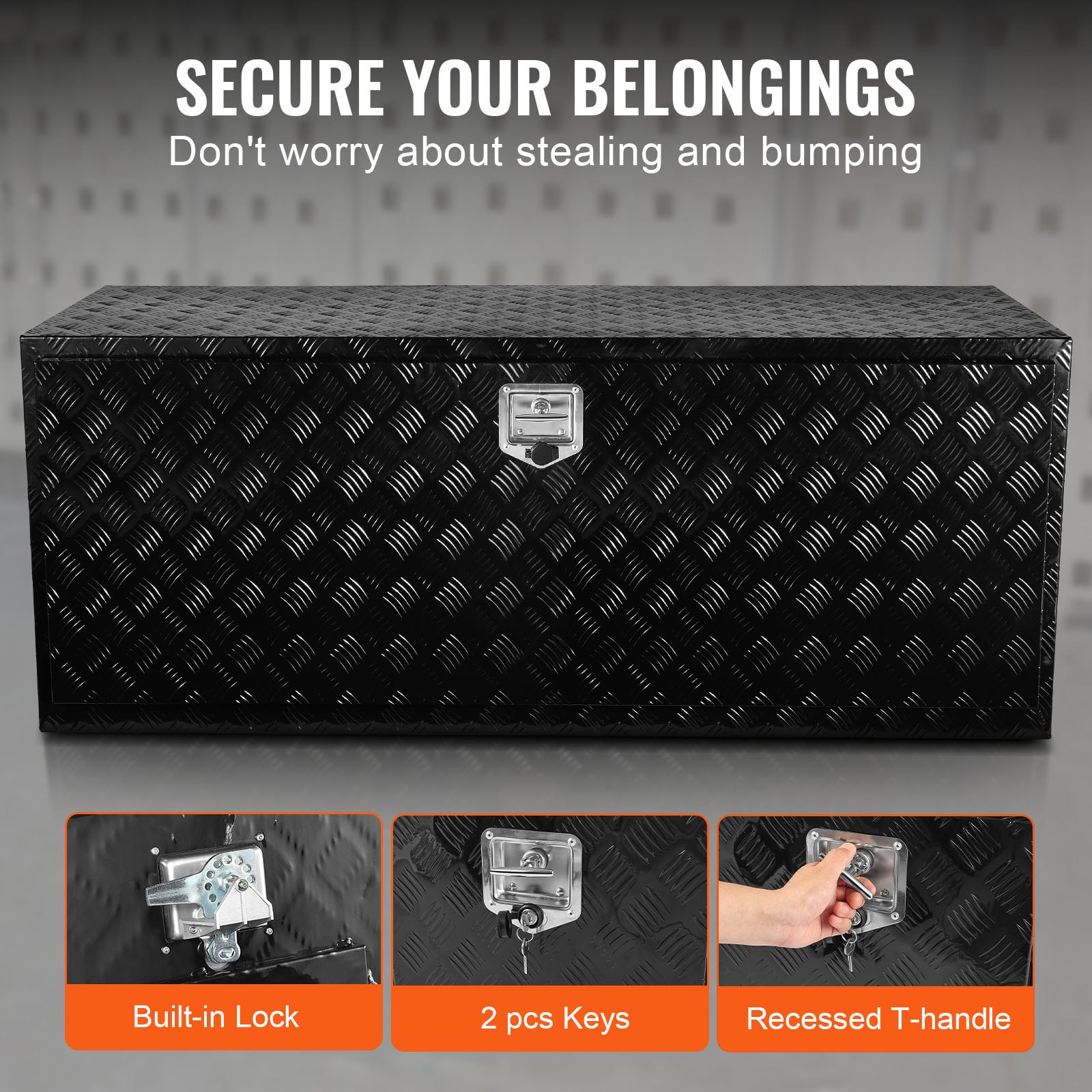 VEVOR Underbody Truck Box, 60" x 24" x 24" Pickup Storage Box, Heavy Duty Aluminum Diamond Plate Tool Box with Lock and Keys, Waterproof Trailer Storage Box with T-Handle Latch for Truck, Van, Trailer