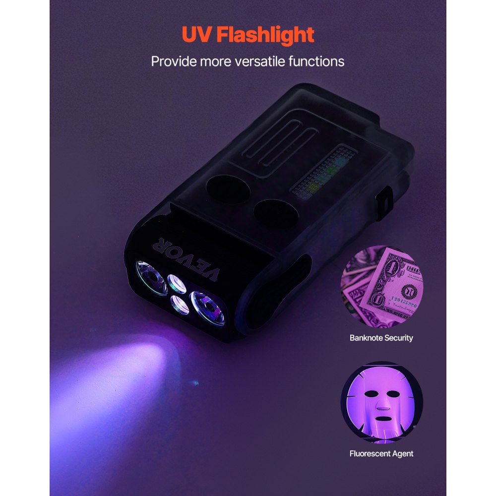 VEVOR Rechargeable Keychain Flashlight, Mini LED Flashlight with 13 Lighting Modes, Portable Pocket Flashlight with Clip, Magnetic Tail & 180° Rotating Head for Everyday Carry, Camping, Emergencies
