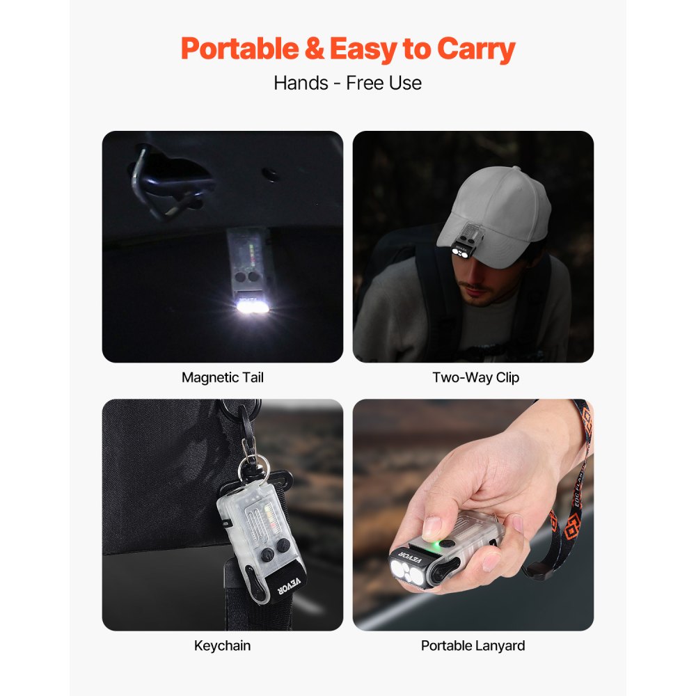 VEVOR Rechargeable Keychain Flashlight, Mini LED Flashlight with 13 Lighting Modes, Portable Pocket Flashlight with Clip, Magnetic Tail & 180° Rotating Head for Everyday Carry, Camping, Emergencies