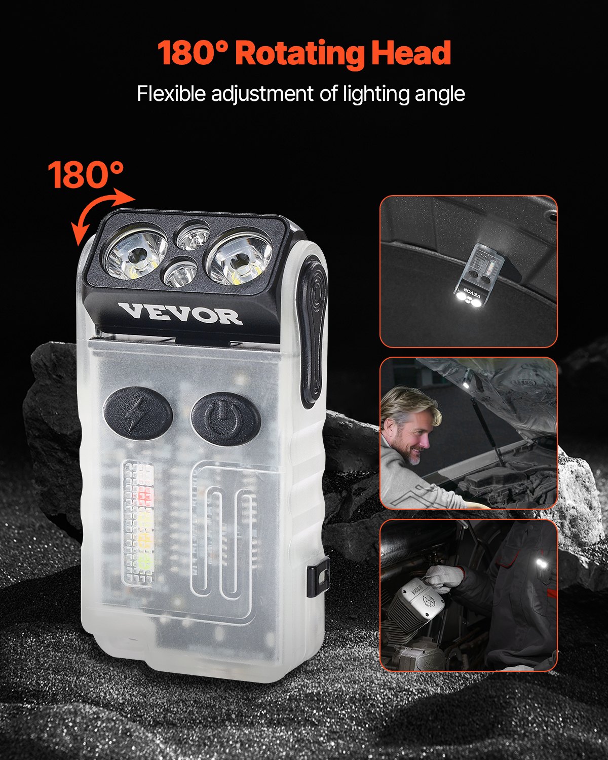 VEVOR Rechargeable Keychain Flashlight, Mini LED Flashlight with 13 Lighting Modes, Portable Pocket Flashlight with Clip, Magnetic Tail & 180° Rotating Head for Everyday Carry, Camping, Emergencies