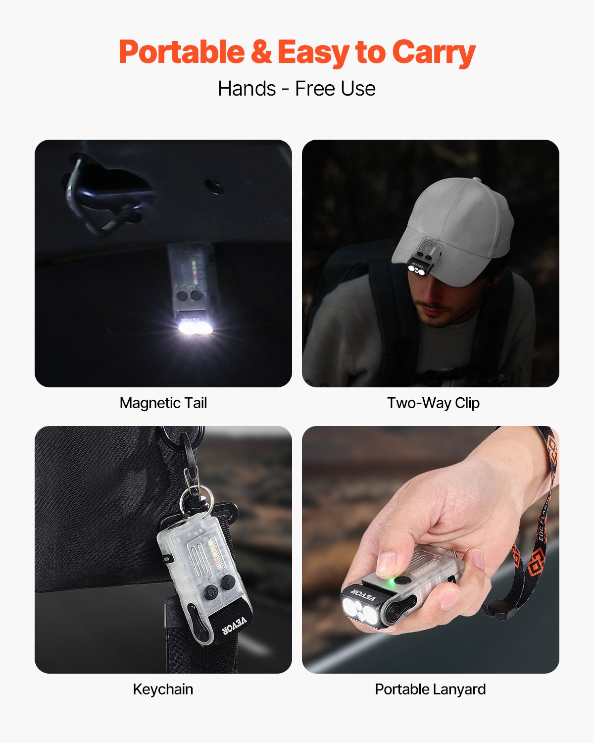 VEVOR Rechargeable Keychain Flashlight, Mini LED Flashlight with 13 Lighting Modes, Portable Pocket Flashlight with Clip, Magnetic Tail & 180° Rotating Head for Everyday Carry, Camping, Emergencies