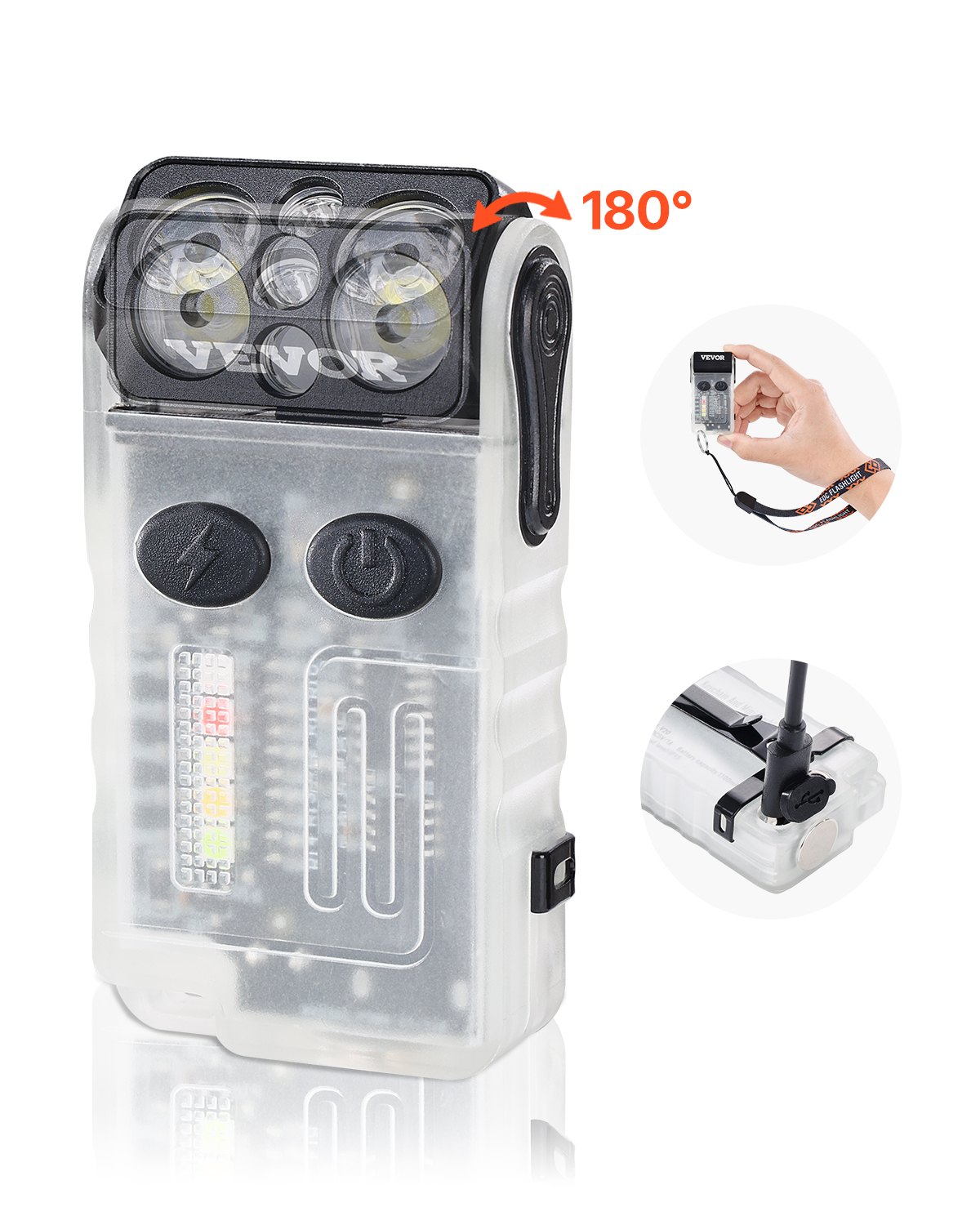 VEVOR Rechargeable Keychain Flashlight, Mini LED Flashlight with 13 Lighting Modes, Portable Pocket Flashlight with Clip, Magnetic Tail & 180° Rotating Head for Everyday Carry, Camping, Emergencies