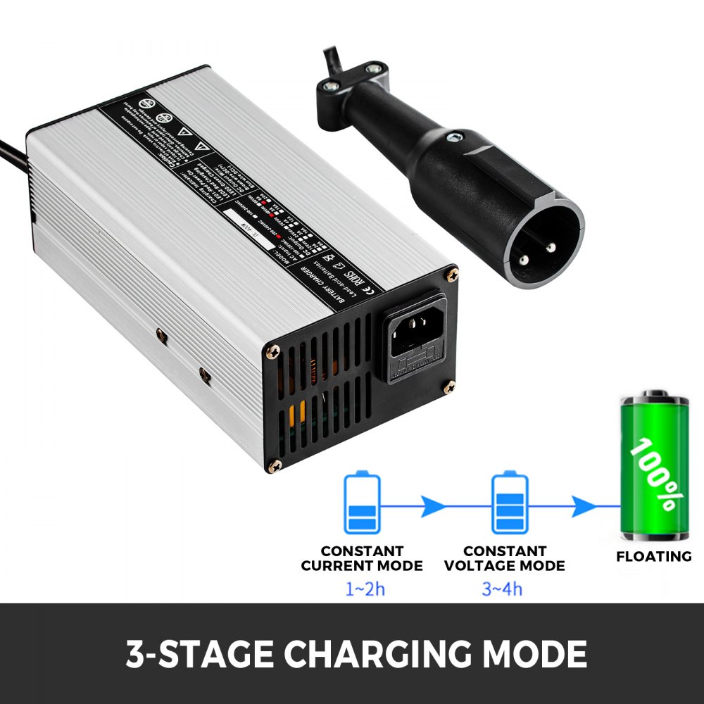 48V Golf Cart Battery Charger 3-pin Plug Round Club Car Charger 6A Lead Acid