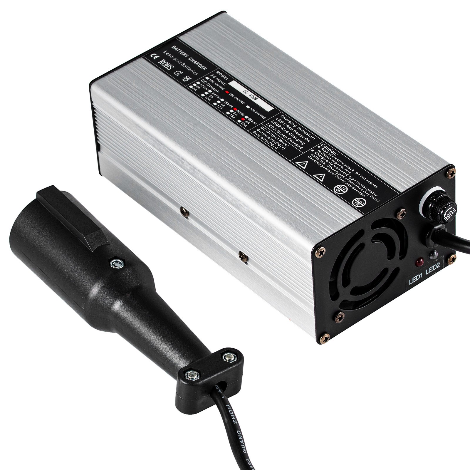 48V Golf Cart Battery Charger 3-pin Plug Round Club Car Charger 6A Lead Acid