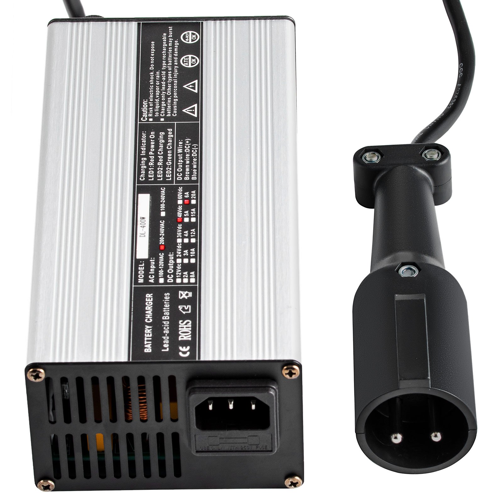 48V Golf Cart Battery Charger 3-pin Plug Round Club Car Charger 6A Lead Acid