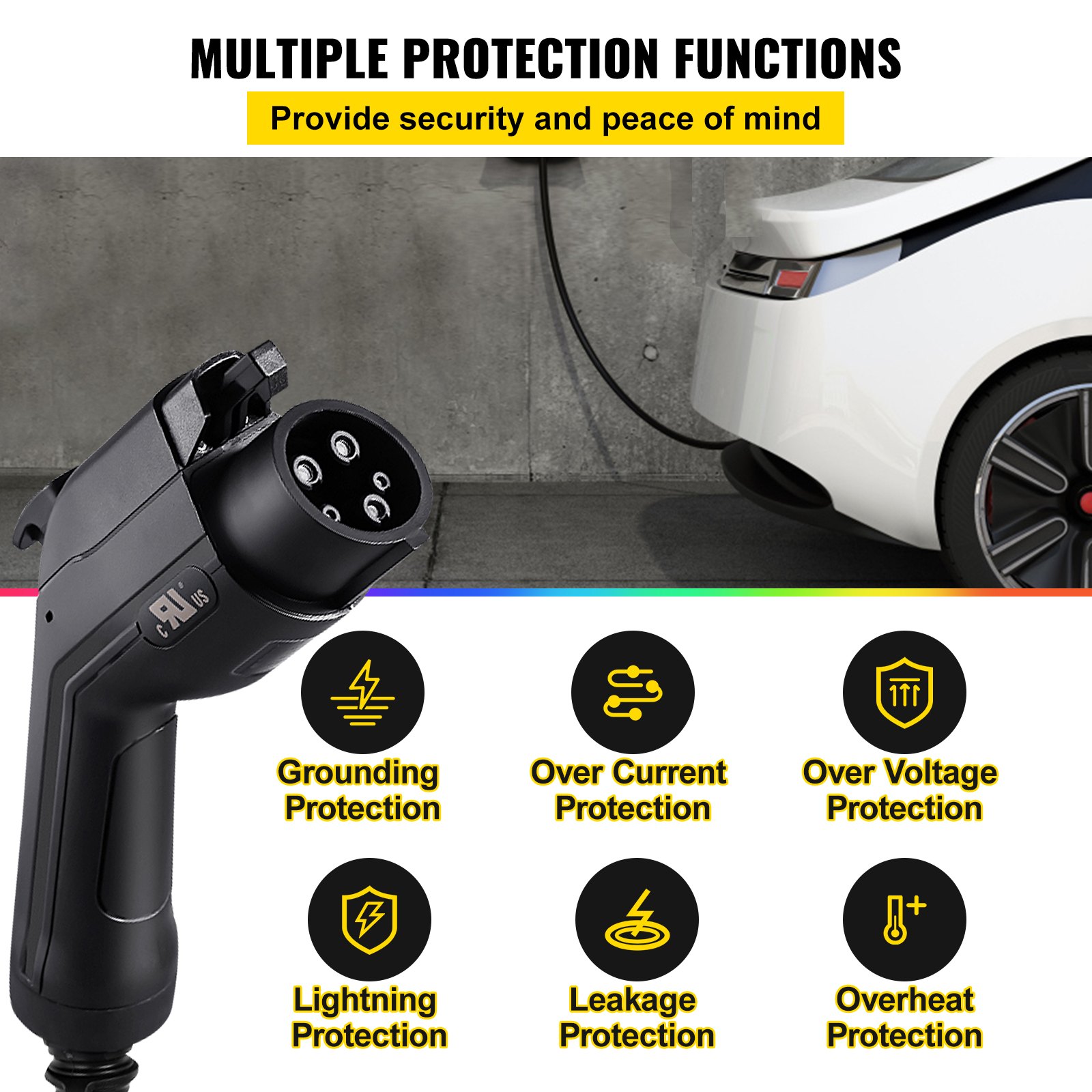 VEVOR Level 1+2 EV Charger, 15 Amp 110-240V, Portable Electric Vehicle Charger with 25 ft Charging Cable NEMA 6-20 Plug NEMA 5-15 Adapter, Plug-in Home EV Charging Station for SAE J1772 Electric Cars