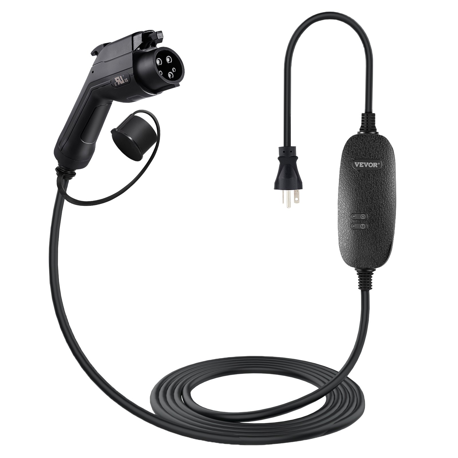 VEVOR Level 1+2 EV Charger, 15 Amp 110-240V, Portable Electric Vehicle Charger with 25 ft Charging Cable NEMA 6-20 Plug NEMA 5-15 Adapter, Plug-in Home EV Charging Station for SAE J1772 Electric Cars