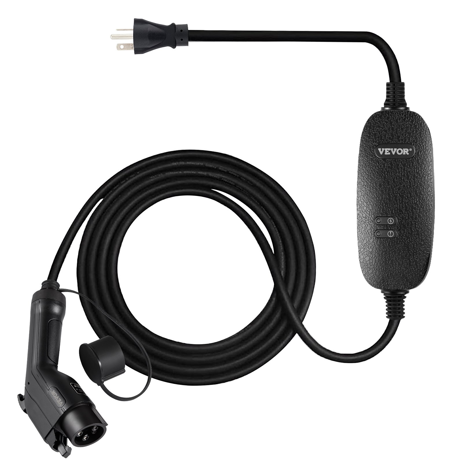 VEVOR Level 1+2 EV Charger, 15 Amp 110-240V, Portable Electric Vehicle Charger with 25 ft Charging Cable NEMA 6-20 Plug NEMA 5-15 Adapter, Plug-in Home EV Charging Station for SAE J1772 Electric Cars