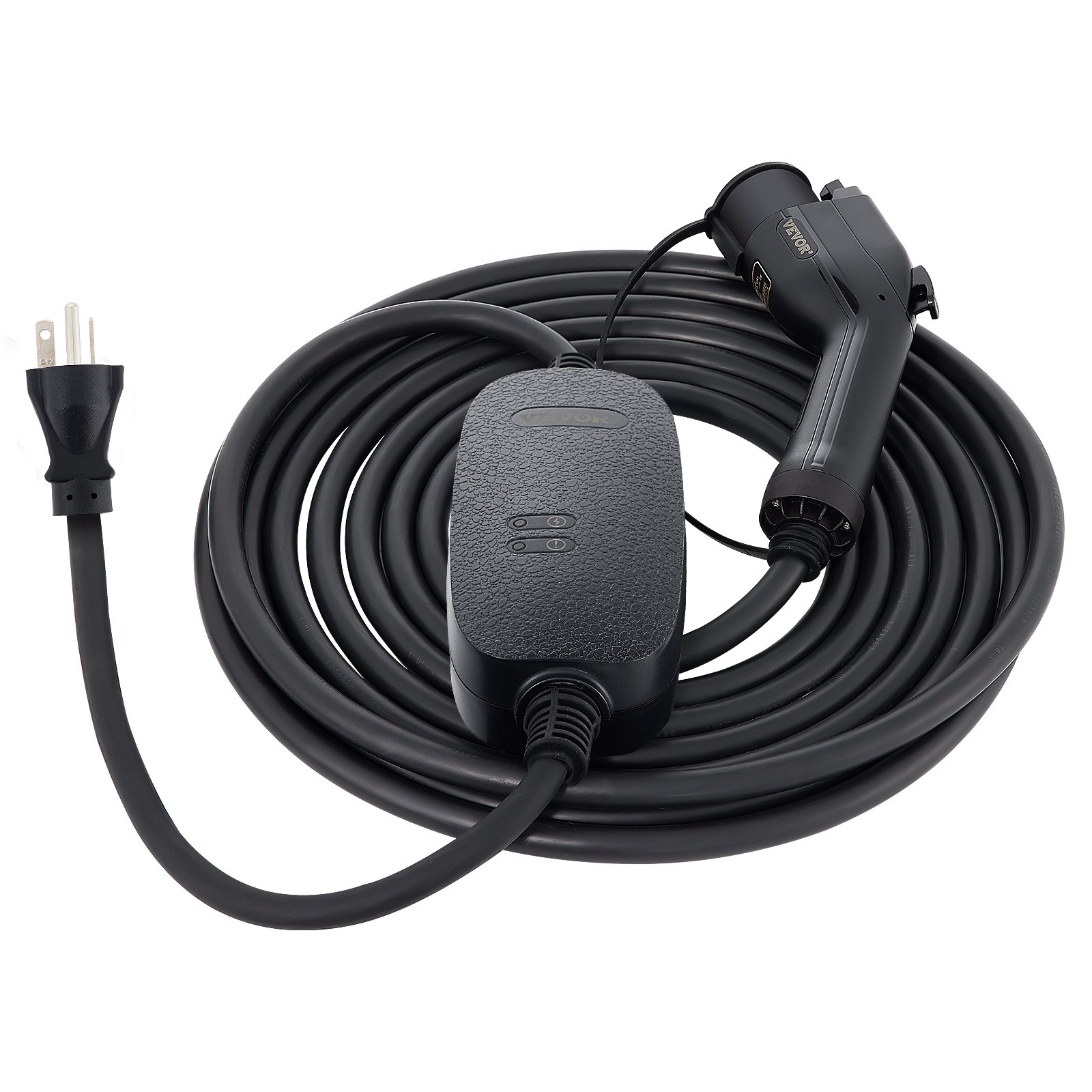 VEVOR Level 1+2 EV Charger, 15 Amp 110-240V, Portable Electric Vehicle Charger with 25 ft Charging Cable NEMA 6-20 Plug NEMA 5-15 Adapter, Plug-in Home EV Charging Station for SAE J1772 Electric Cars