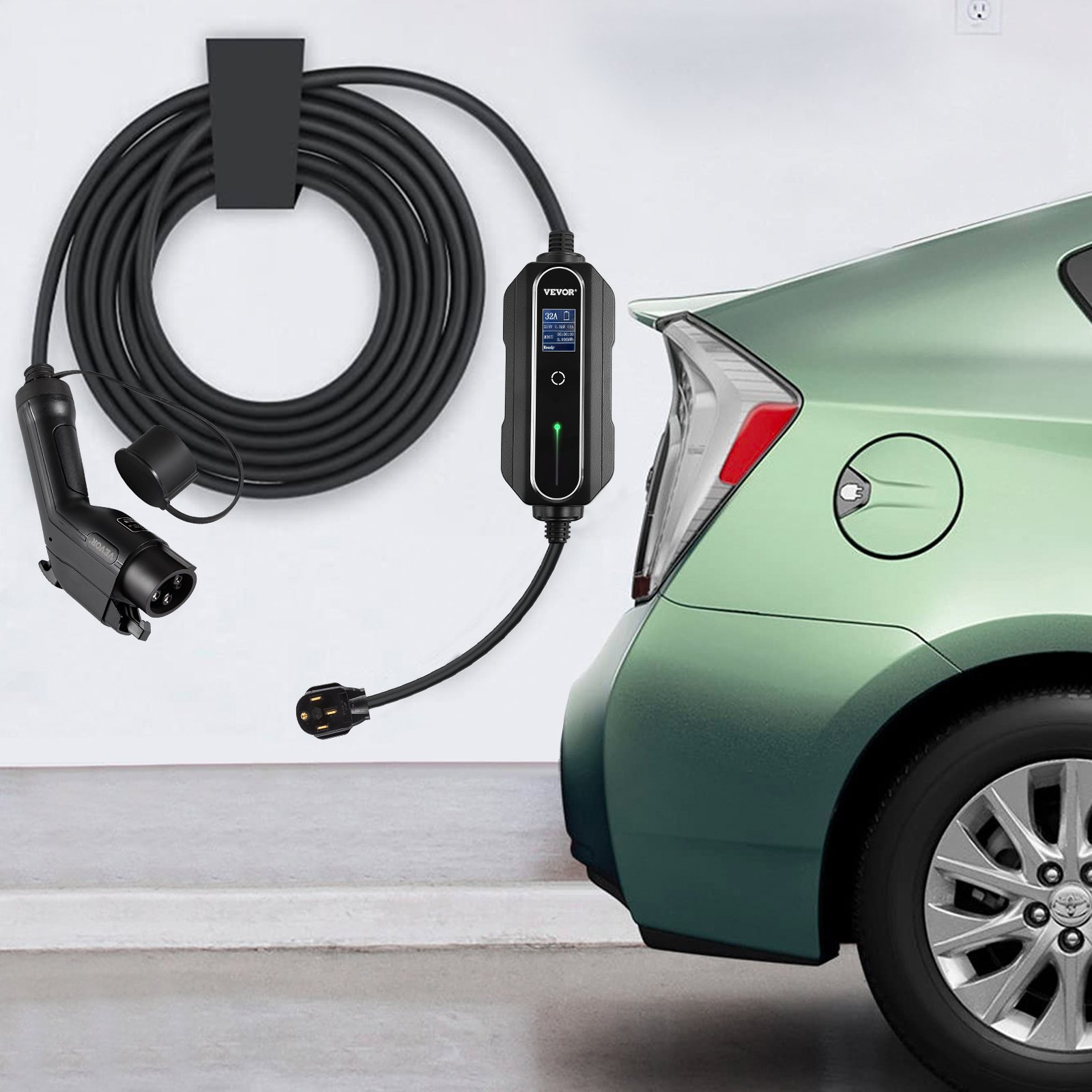 VEVOR Level 2 EV Charger, 32 Amp 110-240V, Portable Electric Vehicle Charger with 25 ft J1772 Charging Cable NEMA 14-50 Plug, 10/16/20/24/32A Adjustable Plug-in EV Charging Station for Electric Cars