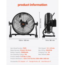 10 inch Rechargeable Camping Fan Battery Operated 360 Manual Rotation