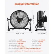 10 inch Rechargeable Camping Fan Battery Operated 360 Manual Rotation