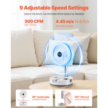 10 inch Foldable Rechargeable Oscillating Fan 3 in 1 Remote 9 Speeds