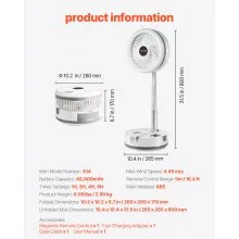 10 inch Foldable Rechargeable Oscillating Fan 3 in 1 Remote 9 Speeds