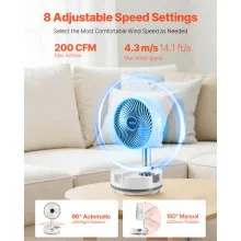 8 inch Foldable Rechargeable Oscillating Fan 3 in 1 Remote 8 Speeds