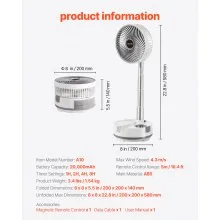8 inch Foldable Rechargeable Oscillating Fan 3 in 1 Remote 8 Speeds