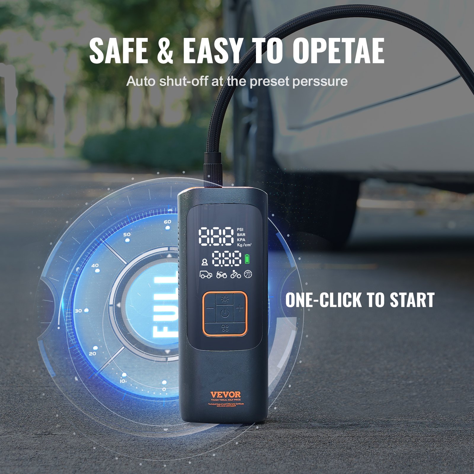 VEVOR Tire Inflator Φορητός αεροσυμπιεστής 7800mAh 3,7V 2X ταχύτερος 160PSI Auto-Off