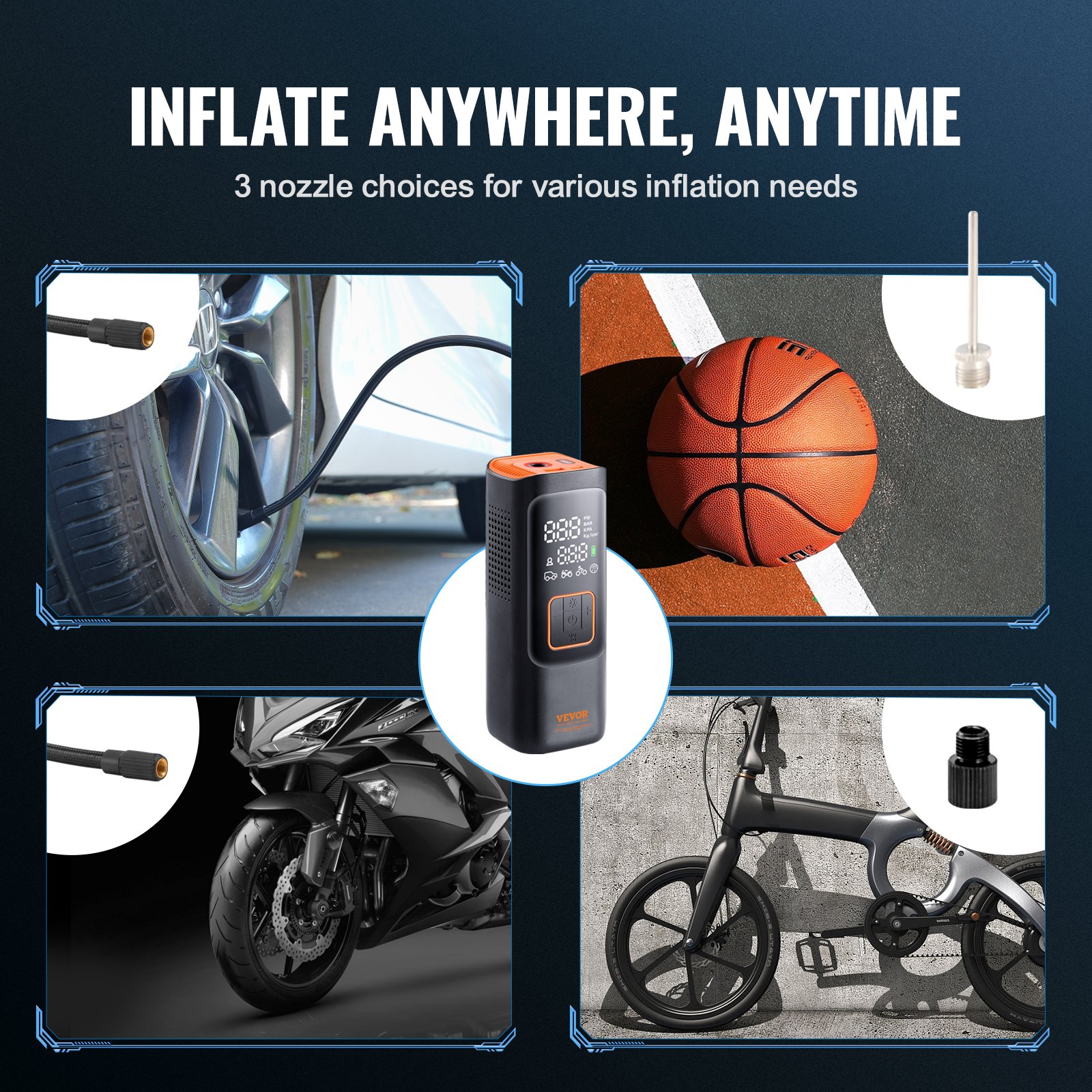 VEVOR Tire Inflator Φορητός αεροσυμπιεστής 7800mAh 3,7V 2X ταχύτερος 160PSI Auto-Off