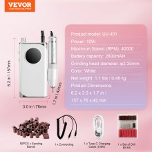 VEVOR Electric Cordless Nail Drill 40000RPM Nail E File Machine with LCD-Display