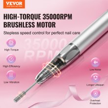 VEVOR Electric Cordless Nail Drill - with 35000RRM Brushless Motor and Charging Base, Rechargeable Nail E File Machine with 6 Bit & 50PCS Sanding Band for Acrylic Gel Nail, Manicure Pedicure Polishing