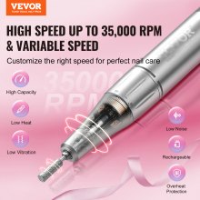 VEVOR Electric Rechargeable Nail Drill, 35,000RPM Portable Cordless Nail E File Machine, LCD-Display Acrylic Gel Grinder Tool with 6 Bits and 50PCS Sanding Bands for Manicure Pedicure Carve Polish