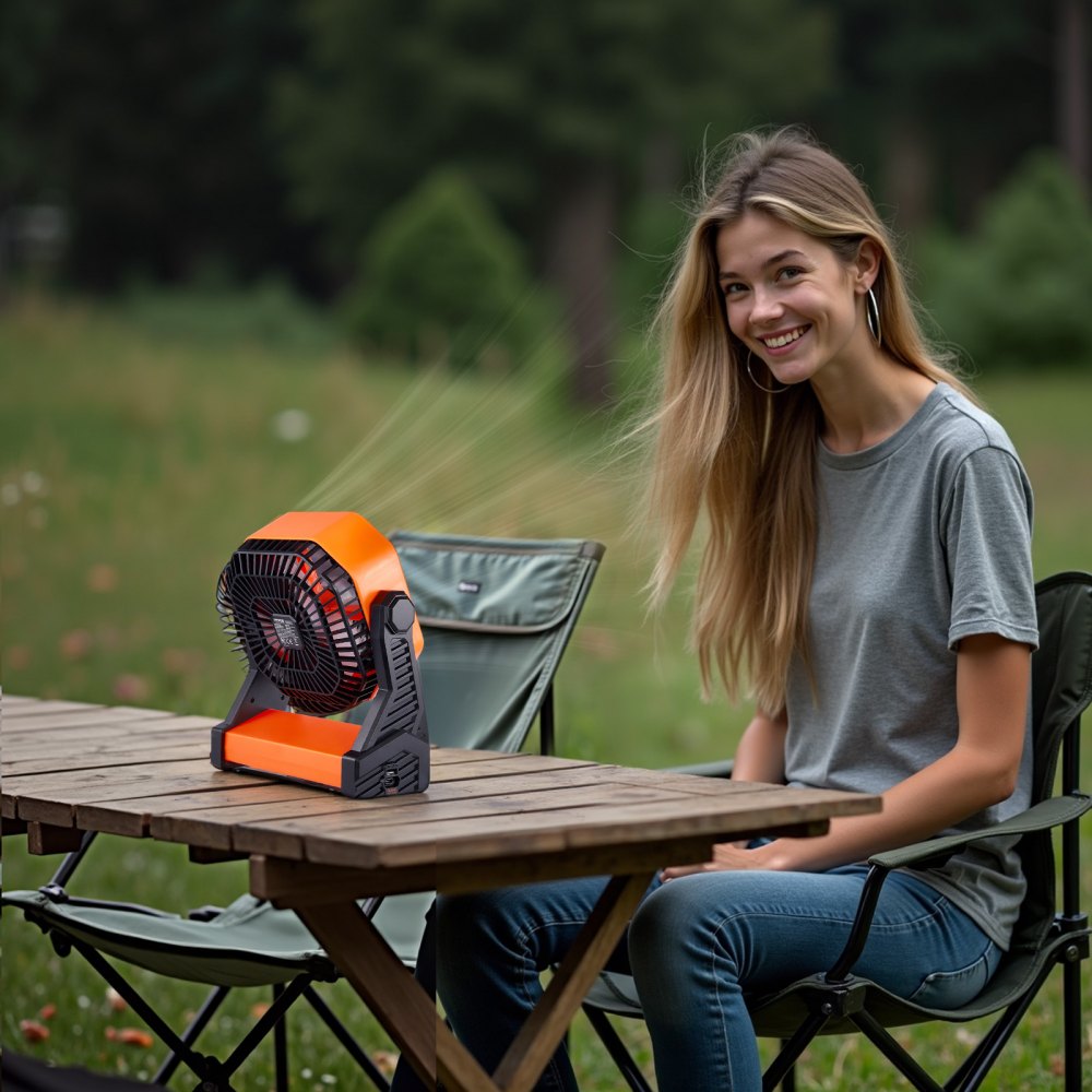 VEVOR 8 inch Rechargeable Camping Fan, Battery Operated with Light & Charging, 4 Speed Portable Outdoor Desktop Fan, 270-degree Manual Tilt for Tent, RV, Car, Travel, Jobsite & Hurricane Power Outages