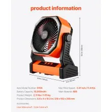 8 inch Rechargeable Camping Desktop Fan Battery Operated 4 Speeds