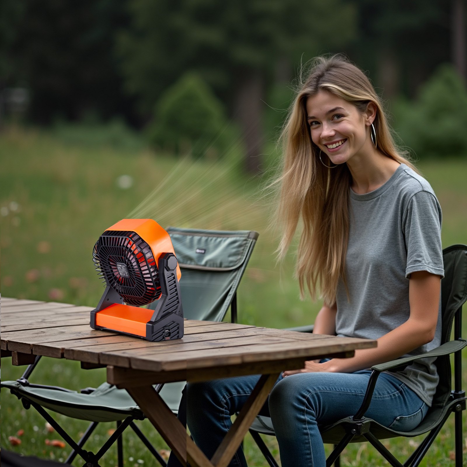 VEVOR 8 inch Rechargeable Camping Fan, Battery Operated with Light & Charging, 4 Speed Portable Outdoor Desktop Fan, 270-degree Manual Tilt for Tent, RV, Car, Travel, Jobsite & Hurricane Power Outages
