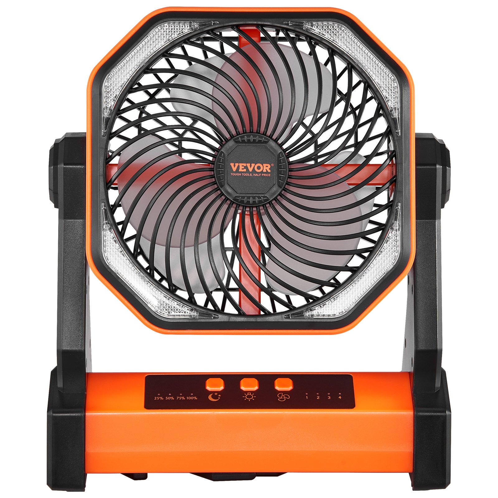 VEVOR 8 inch Rechargeable Camping Fan, Battery Operated with Light & Charging, 4 Speed Portable Outdoor Desktop Fan, 270-degree Manual Tilt for Tent, RV, Car, Travel, Jobsite & Hurricane Power Outages