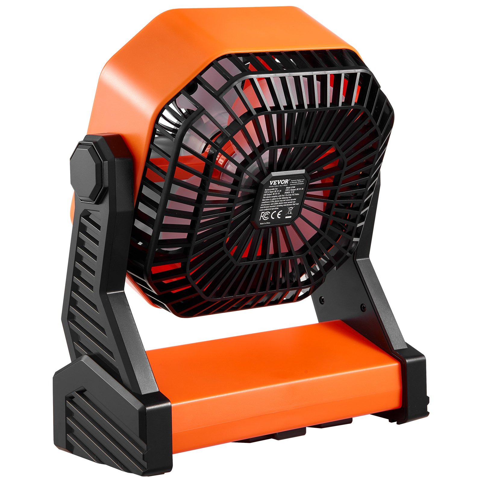 VEVOR 8 inch Rechargeable Camping Fan, Battery Operated with Light & Charging, 4 Speed Portable Outdoor Desktop Fan, 270-degree Manual Tilt for Tent, RV, Car, Travel, Jobsite & Hurricane Power Outages