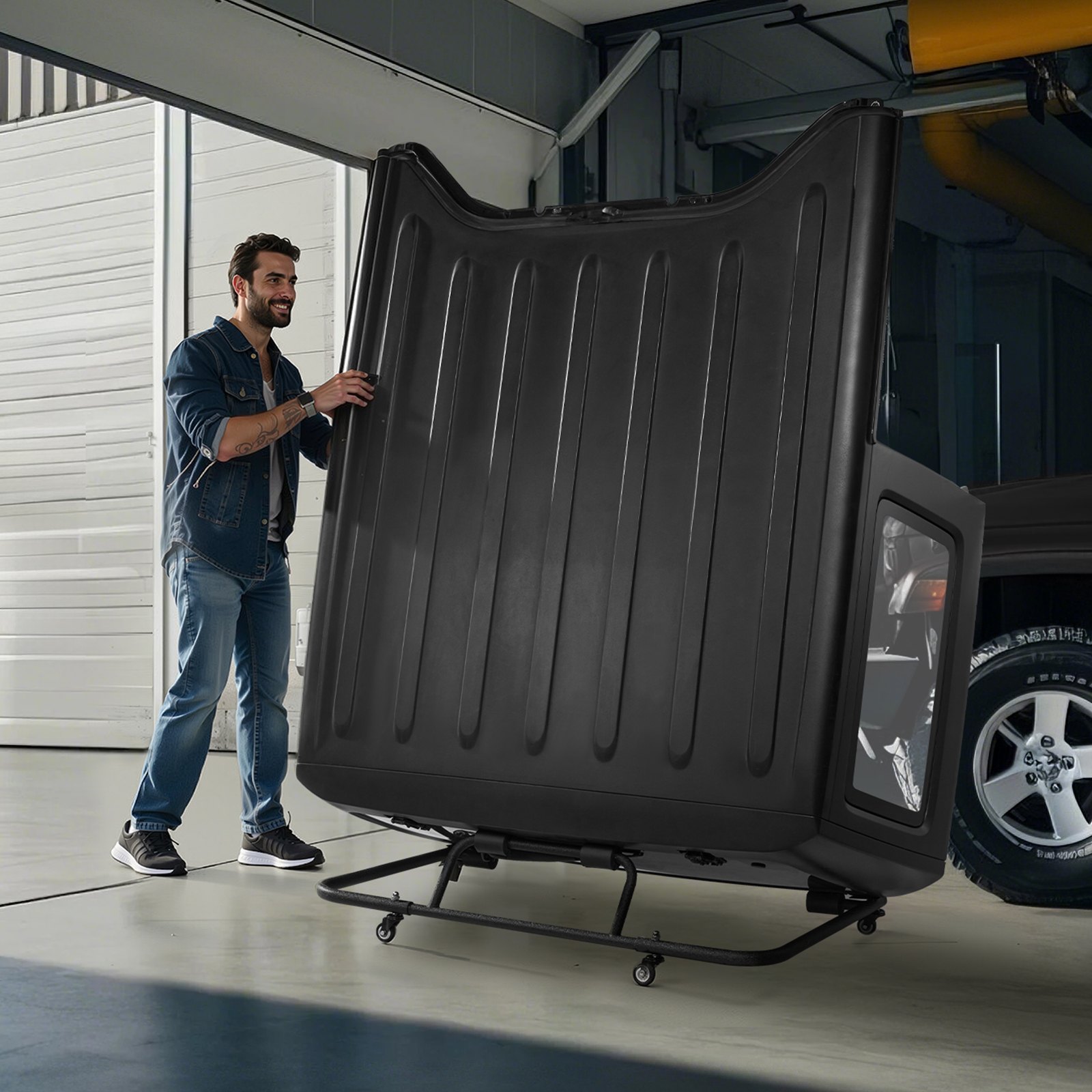 VEVOR förvaringsvagn för hardtop, flyttbar och robust hardtop-vagn, med 3 justerbara hål och förtjockad mjuk stoppning, förvaringsställ för hardtop med pulverlackering, passar för Jeep Wrangler TJ, JK, JL