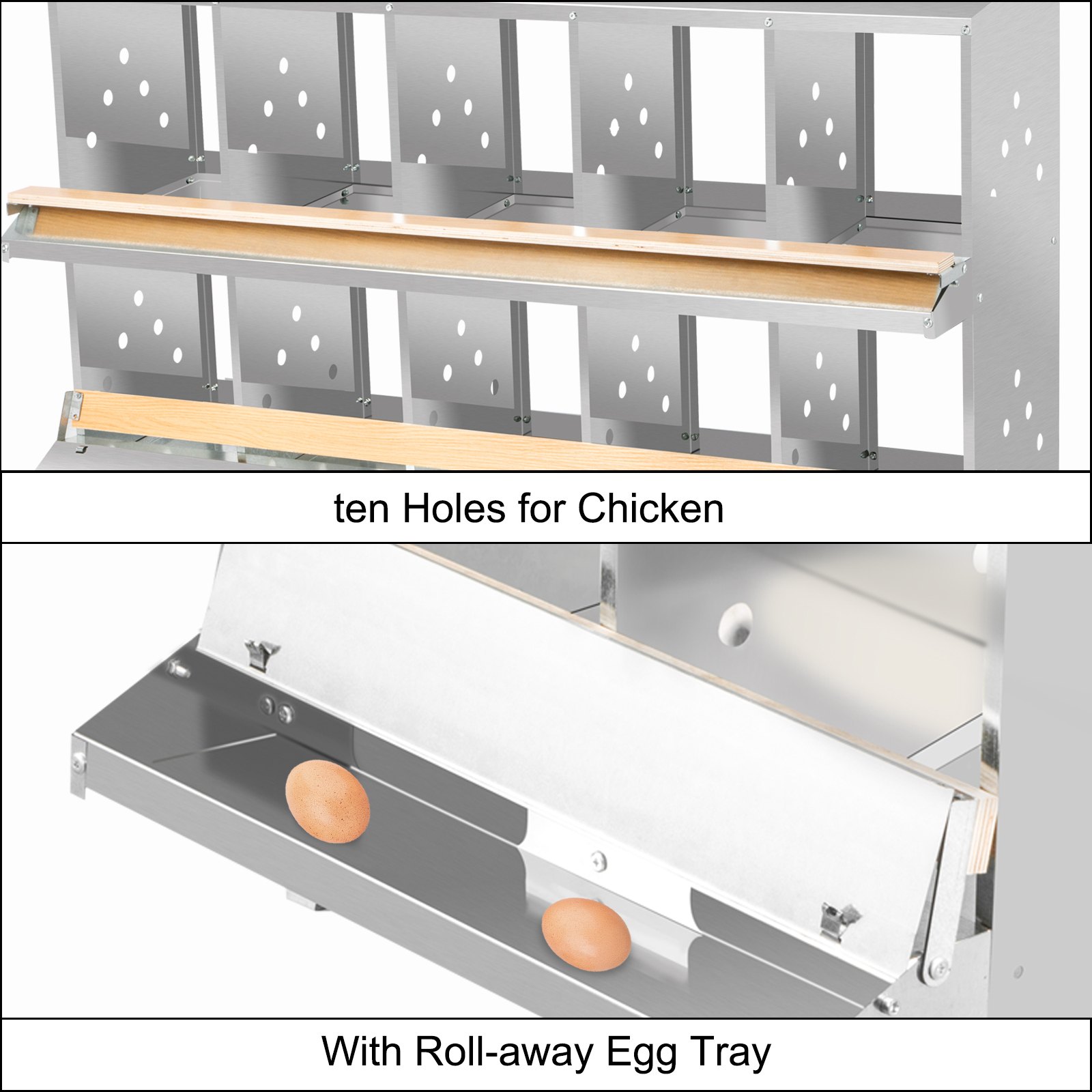 VEVOR Poultry Roll Away Nest Box Chicken Laying Nest 10-Hole Egg Collection Tray