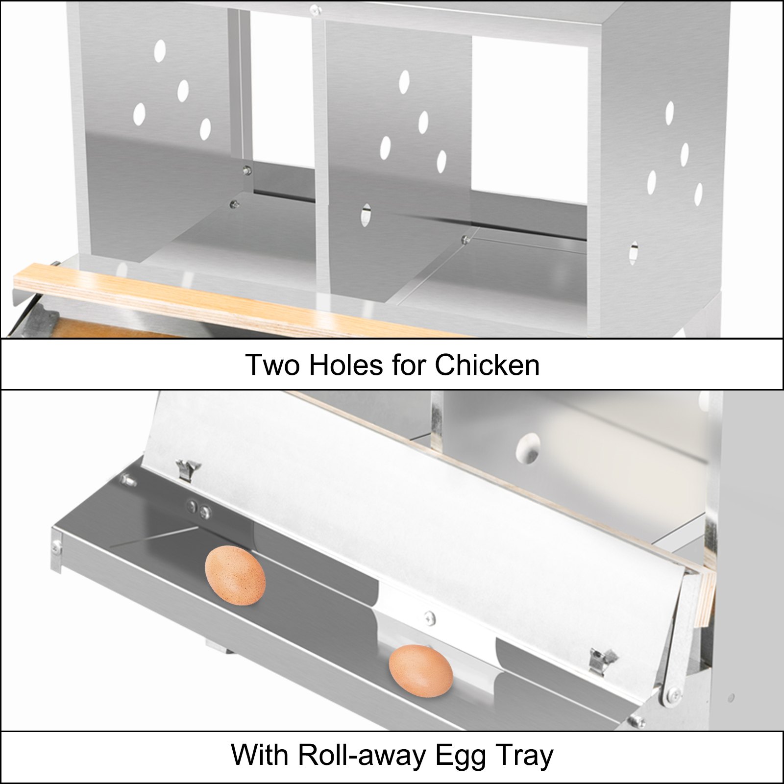 VEVOR Chicken Nesting Boxes Roll Away Eggs Poultry Nest 2 holes with Basket